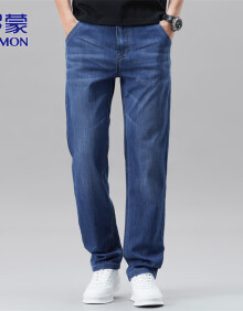 罗蒙（ROMON）牛仔裤男夏季薄款裤子男士休闲裤宽松直筒商务男裤 浅蓝色 32 