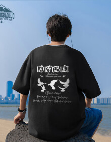 顶峰保罗（Dingfengbaoluo）潮牌短袖T恤男时尚宽松夏季圆领港风纯棉情侣上衣DF012黑色XL