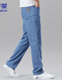 罗蒙（ROMON）牛仔裤男夏季薄款冰丝裤子男士直筒休闲裤宽松男裤 浅蓝色 32 