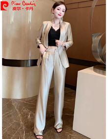 皮尔卡丹气质高贵 欧货2021夏季新款气质女神范真丝醋酸缎面西装套装高端职业两件套时尚（女神） 银灰色 S