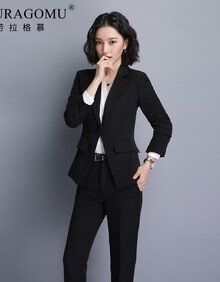 劳拉格慕 西服套装女韩版ol职业装上班工作服气质面试西装两件套2021新款 黑色西装+西裤 S