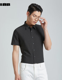 利郎短袖衬衫男修身24夏季色织条纹压胶锁边男士衬衣 黑白 190/100A 
