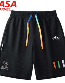 NASA MARVEL短裤男夏季五分裤休闲中裤运动弹力宽松潮流情侣款 黑色 2XL 