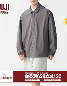无印良品 MUJI 男式 防紫外线 衬衫式夹克 长袖防晒服防晒衣男AD91CC4S 炭灰色 L (175/100A)