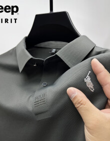 JEEP SPIRIT高端品牌衣服男冰丝短袖t恤男衬衫领夏季纯色polo.衫半袖男装 D2358灰绿 4XL