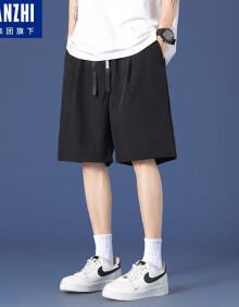 棉致冰丝短裤夏季男美式休闲外穿篮球运动薄款速干宽松工装五分裤子 黑色 XL