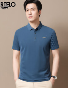 卡帝乐鳄鱼（CARTELO）短袖T恤男夏季冰丝短袖男士透气速干商务polo体恤衫 蓝色 XL 