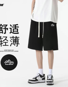 CLOR休闲短裤男士潮流运动夏季五分裤薄款宽松直筒裤HYJ02黑色L