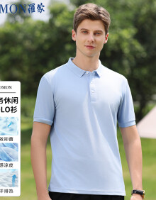 罗蒙（ROMON）POLO衫男短袖T恤夏季潮牌商务纯色翻领透气半袖男士上衣浅蓝XL