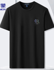 罗蒙（ROMON）T恤男休闲夏季短袖圆领时尚印花上衣打底衫男装LM2418 黑色 3XL 