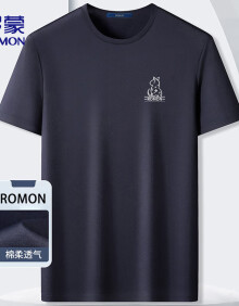 罗蒙（ROMON）短袖T恤男夏季潮流圆领打底衫运动休闲百搭上衣LM068 蓝色 XL 