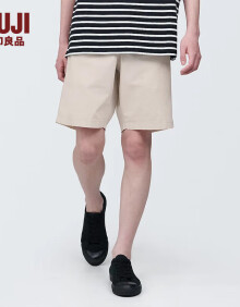 无印良品（MUJI） 男式 水洗 平纹 短裤 男士短裤子夏季款 休闲裤宽松 AED10A4S 浅灰色 XL 180/92A