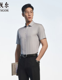 雅戈尔 衬衫男士 2024夏季青年男商务休闲 高端短袖衬衫 浅灰素色 40