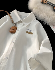 Shelley Jones冰丝白色短袖衬衫男夏季24新款美式高街潮牌宽松休闲翻领衬衣外套 白色 XL [建议125-145斤]