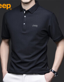 吉普（JEEP）T恤男士短袖夏季Polo商务休闲衫男士潮牌凉感衣服男装 黑色 XL 