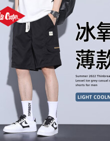 Lee Cooper工装短裤男夏季薄款2024潮牌休闲运动新款冰丝男士五分中裤子外穿 18TD2002黑色 XL