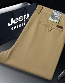JEEP SPIRIT吉普jeep夏季男士高端棉休闲裤薄款中年高腰水洗宽松直筒商务长裤 卡其色 32码
