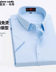 皮尔卡丹（pierre cardin）衬衫男夏季修身透气职业短袖商务正装上衣男士蓝色2XL