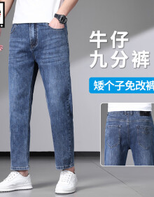 AEMAPE苹果2024新款夏季灰色男士牛仔裤宽松直筒九分裤弹力矮小个子薄款 蓝灰色 32 (2尺5)
