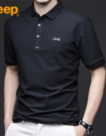 吉普（JEEP）短袖男士T恤夏季polo商务休闲衫凉感潮牌百搭衣服男装 黑色 XL 