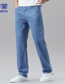 罗蒙（ROMON）牛仔裤男夏季薄款冰丝裤子男士直筒休闲裤宽松男裤 浅蓝色 32 