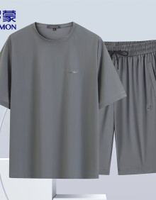 罗蒙（ROMON）套装短袖短裤T恤男士夏季简约休闲裤时尚男装TZ2401 灰色 XL 