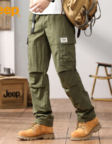 吉普（JEEP）休闲裤男夏季宽松冰丝薄款工装裤子男士潮流直筒男裤 军绿色 XL 