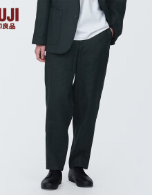 无印良品（MUJI）男式 麻 锥形裤 男士长裤子夏季款 休闲裤 早春新品 AE0XUA4S 黑色 XL (180/92A)