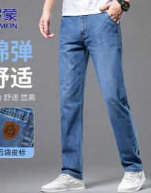 罗蒙（ROMON）牛仔裤男夏季薄款裤子男士休闲裤宽松直筒商务男裤 浅蓝色 32 