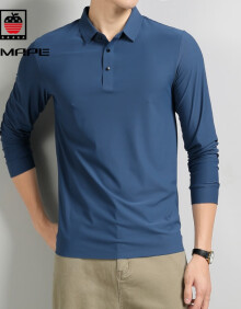 AEMAPE苹果春季新款男士Polo衫长袖无痕轻奢商务高端时尚翻领男式上衣打 雾霾蓝 M
