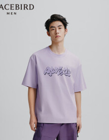 太平鸟男装短袖t恤男夏季后背印花美式体恤潮男士 浅紫色第一批（阔型） 2XL