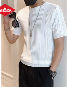 Lee Cooper2024新款夏季薄款短袖T恤男毛衣潮痞帅针织衫半袖T恤轻熟型男风潮 白色 XL