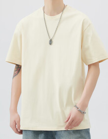 顶峰保罗（Dingfengbaoluo）重磅260g纯棉短袖T恤夏季圆领男士纯色打底衫情侣体恤T2600杏XL