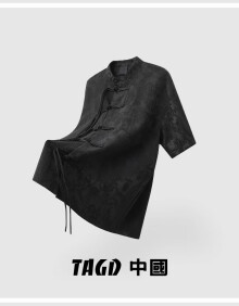 TAGD中國 新中式提花盘扣短袖衬衫夏季新款小众设计感宽松休闲衬衣男 黑色 M