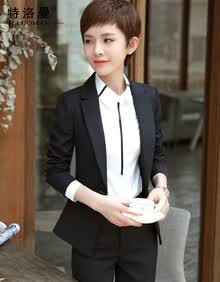 特洛曼正装女套装职业装女装面试商务修身韩版小西服大码春秋女士西装通勤显瘦单扣百搭工装工作服YR6001