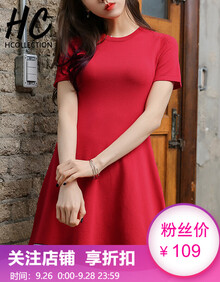 HCollection2019女装夏装新品欧美修身显瘦甜美刺绣A字小个子短袖连衣裙女HU82264豐 红色 S