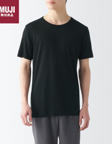 无印良品（MUJI）男式 莱赛尔 圆领 短袖T恤 男士男款 FA19LC4S 黑色 L 