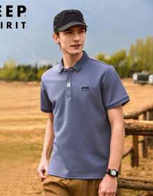 JEEP SPIRIT短袖男士T恤夏季韩版透气Polo商务休闲衫上衣服男装 灰色 M 