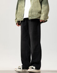 顶峰保罗（Dingfengbaoluo）水洗复古牛仔裤男士春夏季宽松透气直筒休闲长裤子K528黑色XL