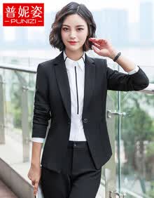 普妮姿职业装女装套装2021春秋新款时尚面试正装工装套裙气质OL黑西装商务工作服 【单件】黑色西装 L（建议100-110斤内）
