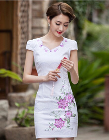 韩版时尚改良旗袍连衣裙日常显瘦修身包臀裙旗袍短款礼服129 26图片色