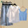 蓝背心+白衬衫+半身裙【套装】