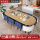 3.0m木纹桌+蓝白皮椅 1桌10椅