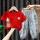 蓝花裤+红色T恤(猫和爪)