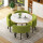 大理石纹路白桌（镀金）+绿色布椅