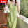 KKH-13042%23吊带胸垫裙-绿色