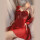 酒红色套装(睡裙+睡袍+T裤)