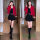 红色外套+黑色百褶裙（两件套）