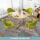 原木色圆桌+绿色布椅