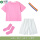 男粉色短袖+白短裤+袜子+发带